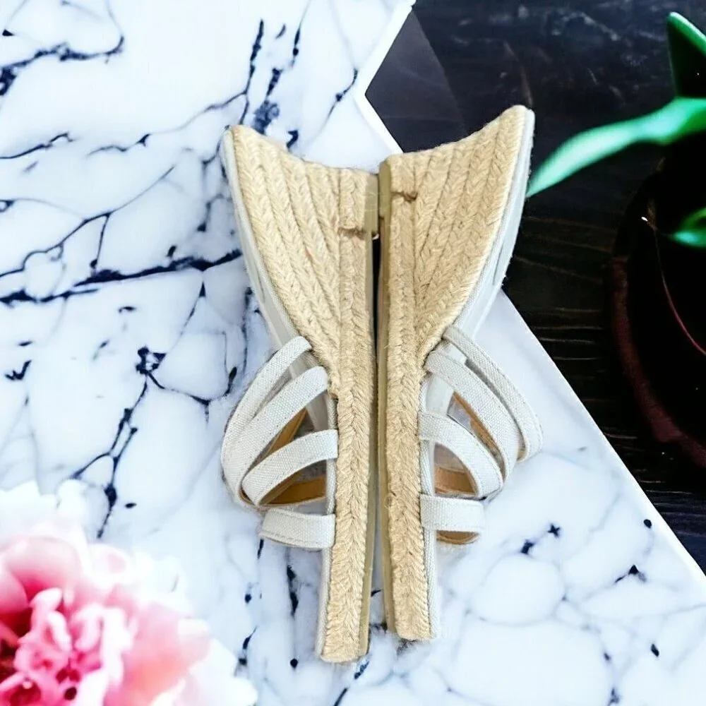 J.Crew NWOT Strappy Espadrille Wedge Sandals Size 7 Light Gray